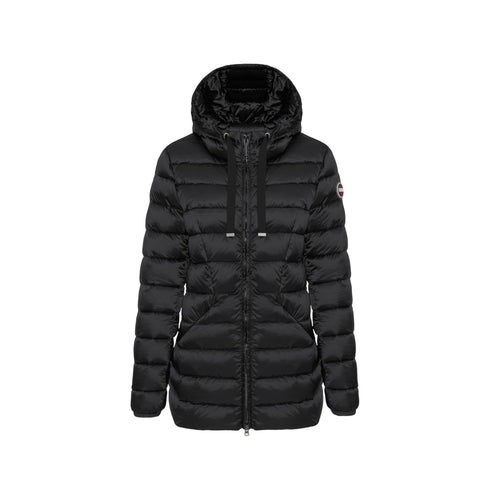 Piumino Donna lungo, con cappuccio dotato di coulisse e zip frontale
